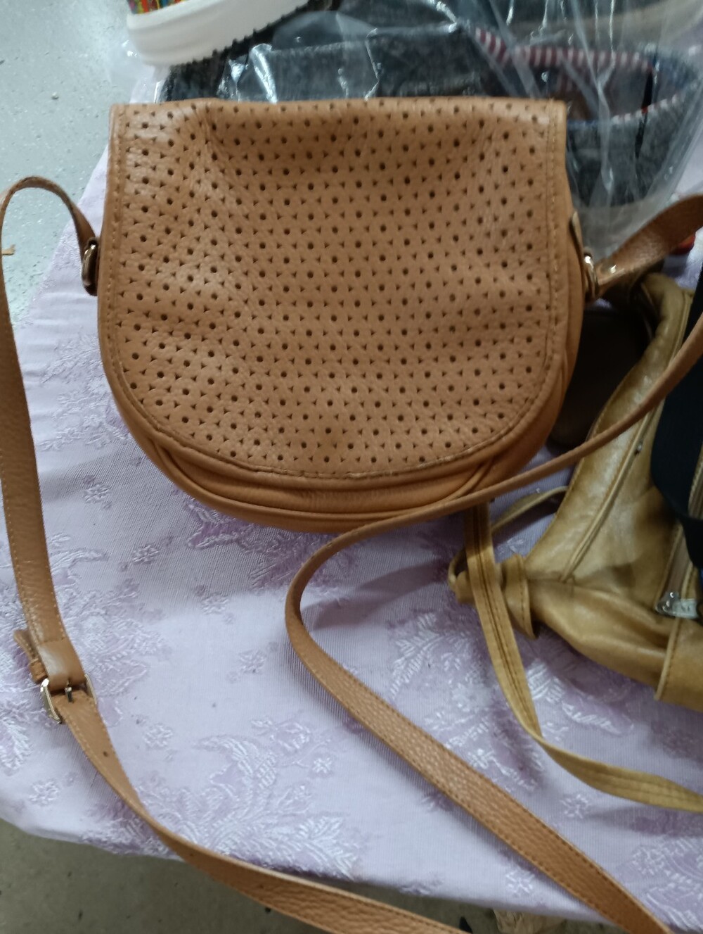 Tan Perforated Crossbody Saddle Bag - Women's Everyday Shoulder Bag